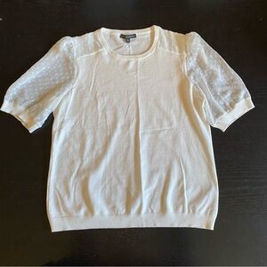 Adrianna Papell Women Sweater Blouse Size Medium White Short Sheer Sleeves Light